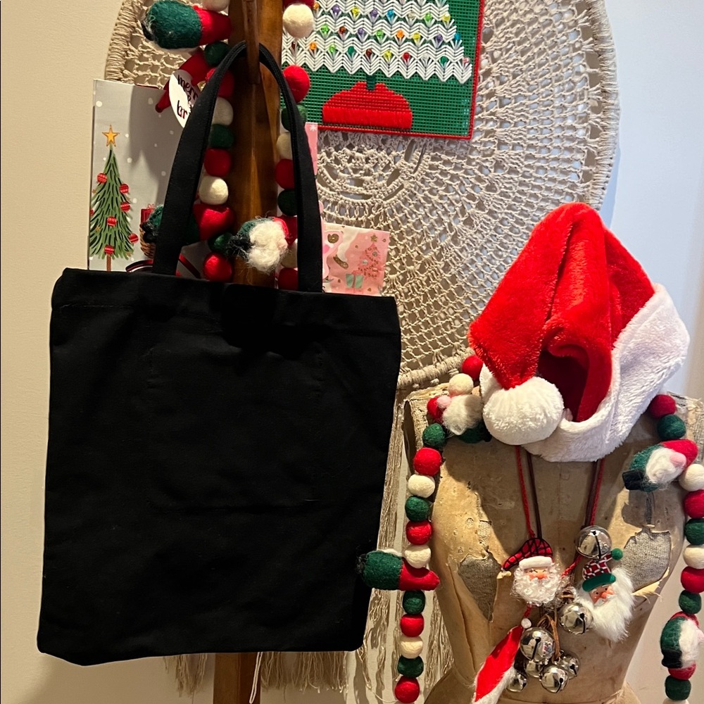 Violet Ray NYC Black Christmas Tote with Colorful Pom-Pom Trees - Picture 7 of 14